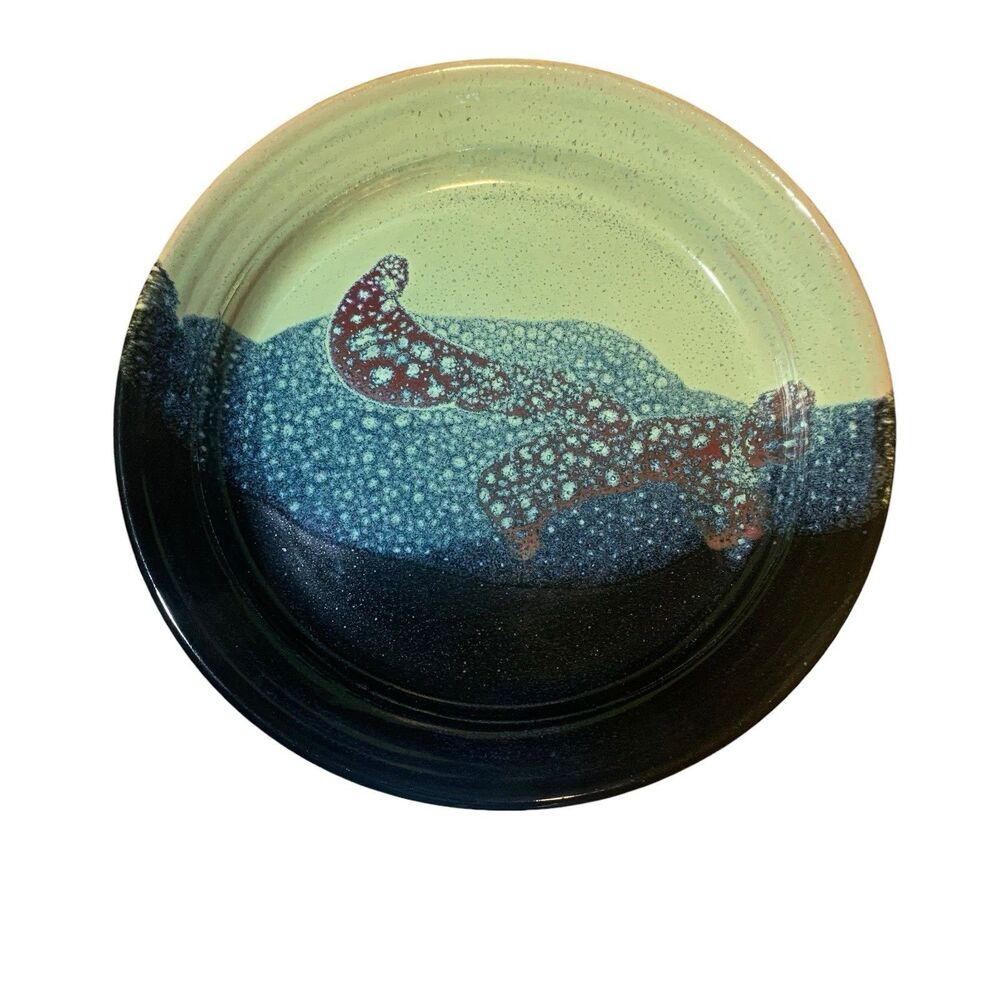 Pat Holleman NC Pottery Blue Shades Shallow Bowl Coastal Nautical Decor Signed